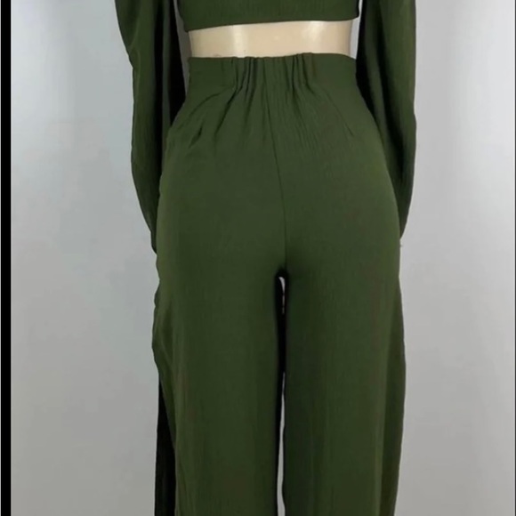 COPY - Two Piece High Slit Pants and Long Sleeve Off Shoulder Tie Front Crop T… - Picture 14 of 14